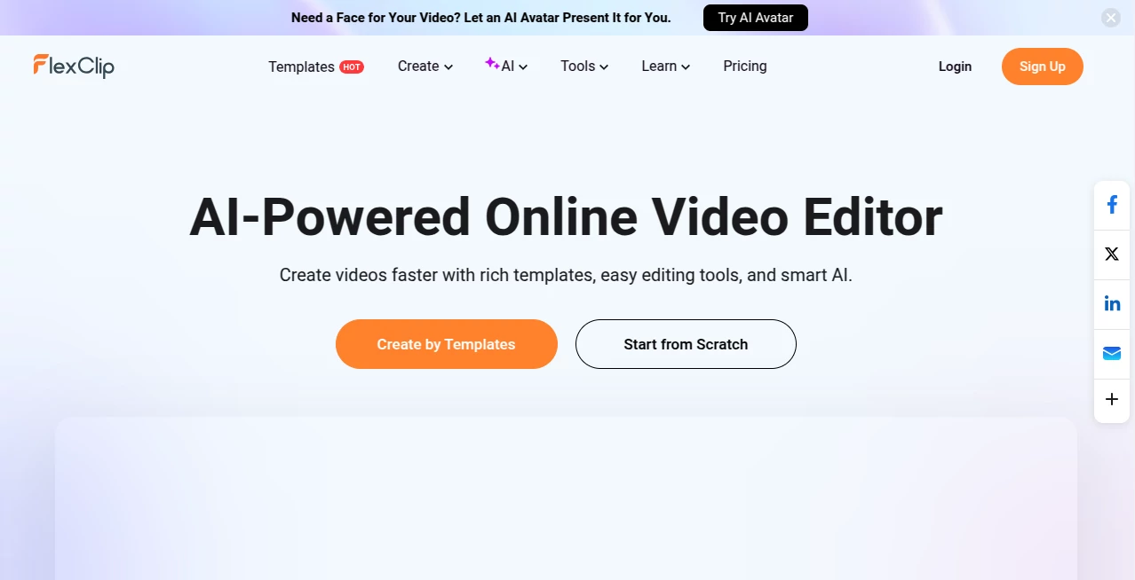 Screenshot of FlexClip – An AI tool in the ,AI Animated Video ,AI Video Editor ,AI Video Generator  category, showcasing its interface and key features.