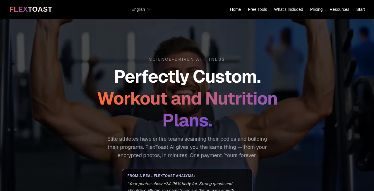 Screenshot of FLEXTOAST – An AI tool in the ,AI Life Assistant ,AI Fitness ,AI Healthcare ,AI Sports  category, showcasing its interface and key features.