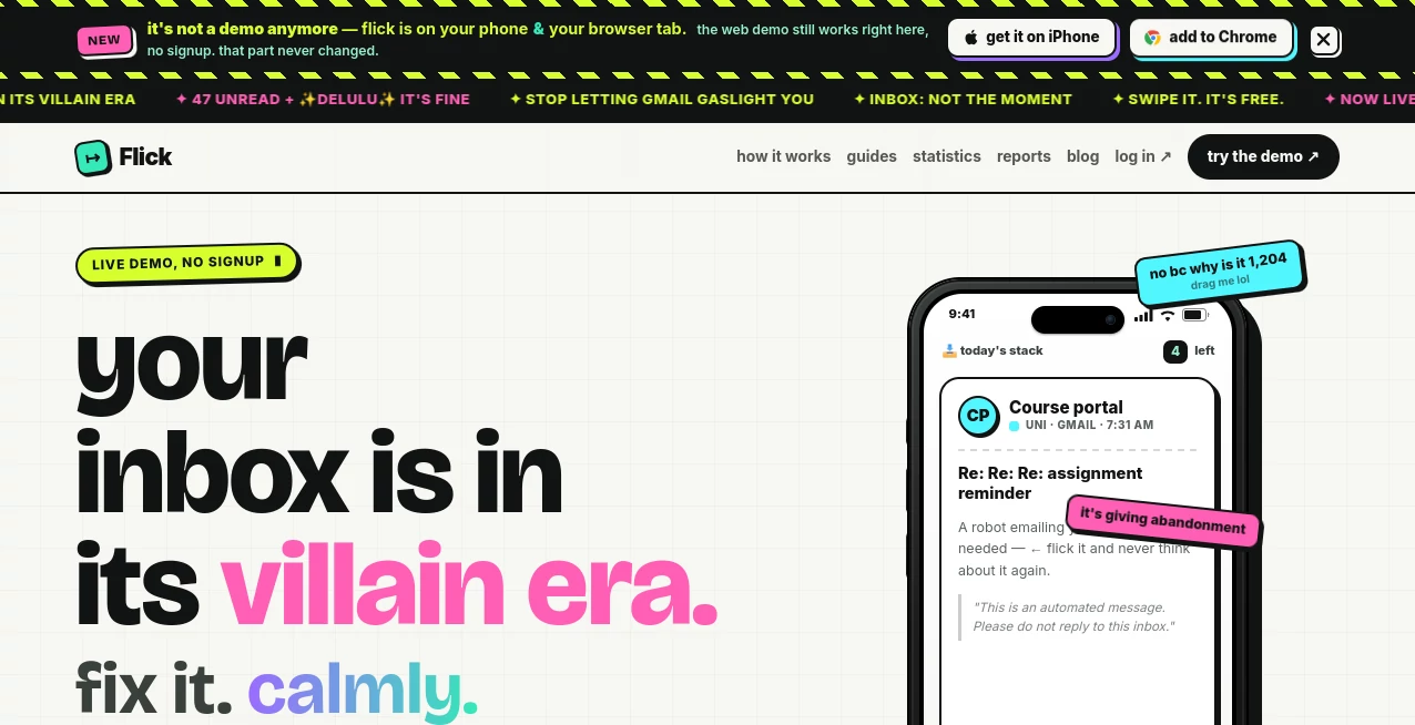 Screenshot of Flick – An AI tool in the ,AI Newsletter ,AI Email Assistant ,AI Email Generator ,AI Email Marketing  category, showcasing its interface and key features.