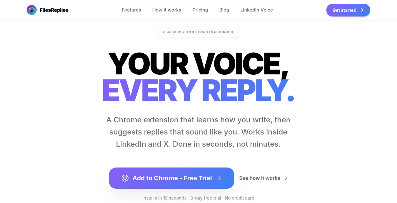 Screenshot of FliesReplies – An AI tool in the ,AI Content Generator ,AI Reply Assistant ,AI Social Media Assistant ,AI Marketing Plan Generator  category, showcasing its interface and key features.