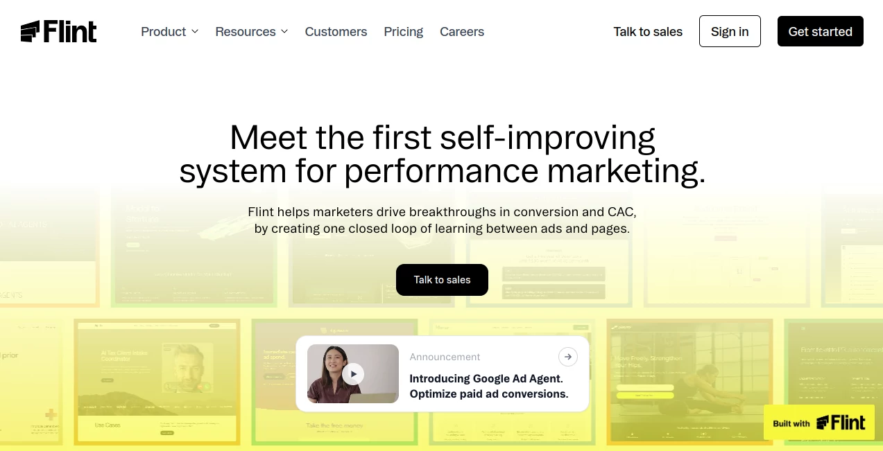 Screenshot of Flint – An AI tool in the ,AI Landing Page Builder ,AI SEO Assistant ,AI Analytics Assistant ,AI Advertising Assistant  category, showcasing its interface and key features.