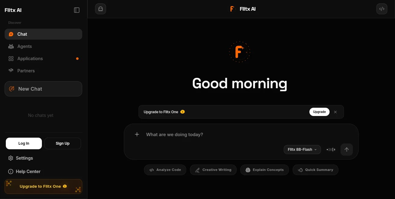 Screenshot of Flitx AI – An AI tool in the ,AI Chatbot ,AI Productivity Tools ,AI Developer Tools ,AI Writing Assistants  category, showcasing its interface and key features.