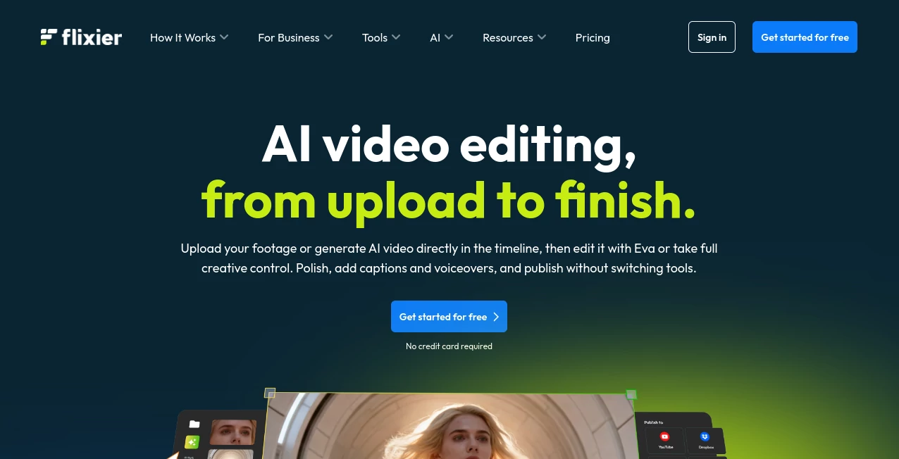 Screenshot of Flixier – An AI tool in the ,AI Image to Video ,AI Video Generator ,AI Video Editor ,AI Text to Video  category, showcasing its interface and key features.