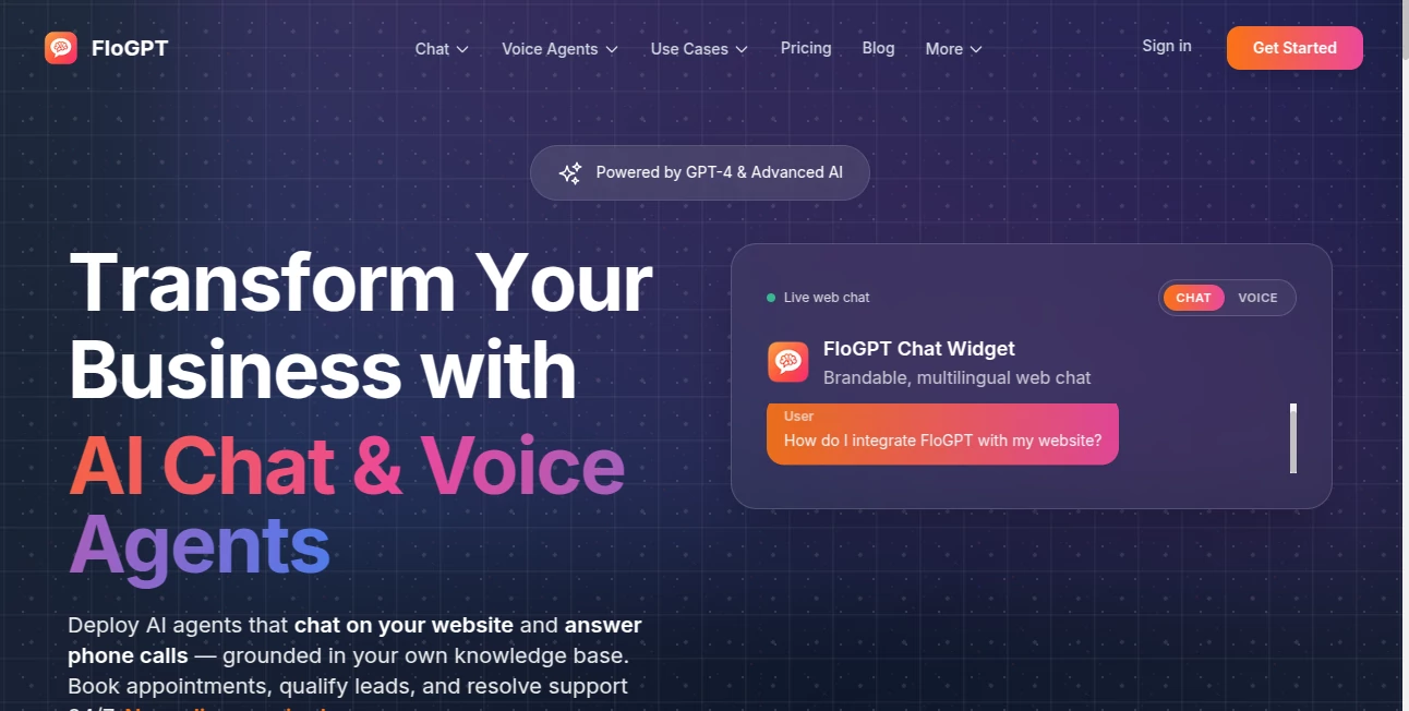 Screenshot of FloGPT – An AI tool in the ,AI Workflow Management ,AI Chatbot ,AI Customer Service Assistant ,AI Voice Assistants  category, showcasing its interface and key features.