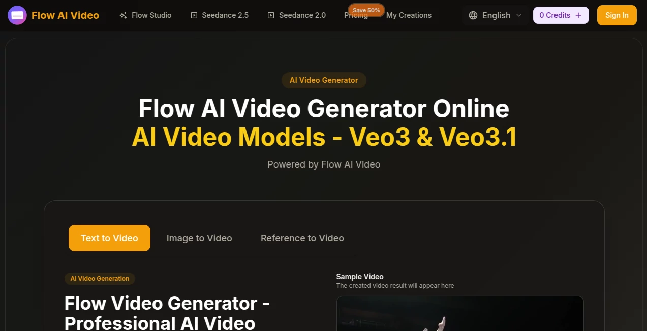 Screenshot of flow ai video – An AI tool in the ,AI Image to Video ,AI Video Generator ,AI Text to Video  category, showcasing its interface and key features.