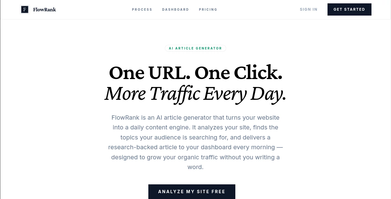Screenshot of FlowRank – An AI tool in the ,AI Blog Writer ,AI Content Generator ,AI SEO Assistant ,AI Marketing Plan Generator  category, showcasing its interface and key features.