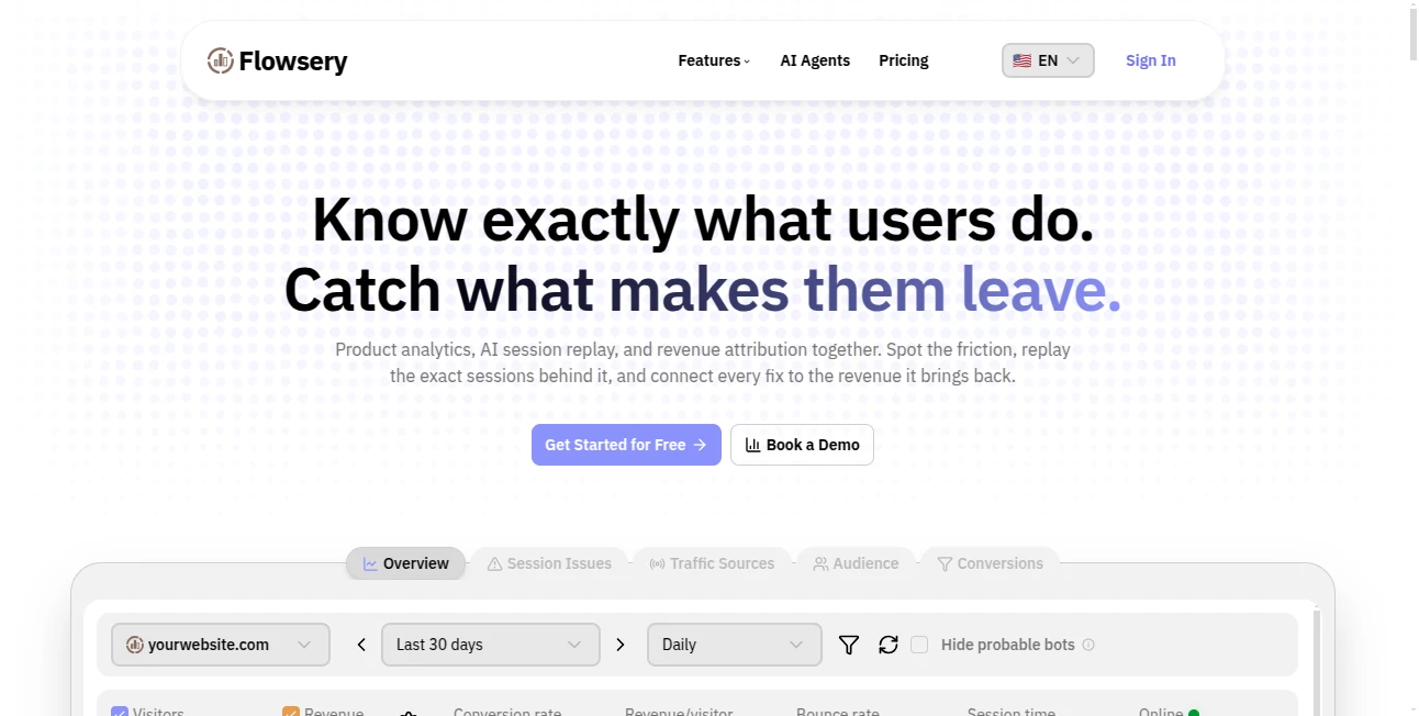 Screenshot of Flowsery – An AI tool in the ,AI Analytics Assistant ,AI Productivity Tools ,Business ,Marketing  category, showcasing its interface and key features.