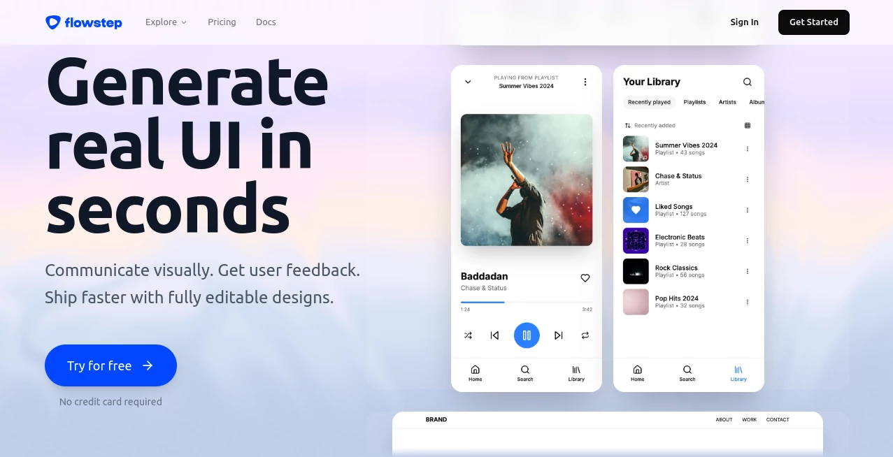 Screenshot of Flowstep – An AI tool in the ,AI Design Assistant ,AI No-Code & Low-Code ,AI Website Designer ,AI Design Generator  category, showcasing its interface and key features.