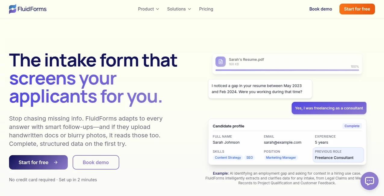 Screenshot of FluidForms – An AI tool in the ,AI Workflow Management ,AI Productivity Tools ,AI Forms & Surveys ,AI Customer Service Assistant  category, showcasing its interface and key features.