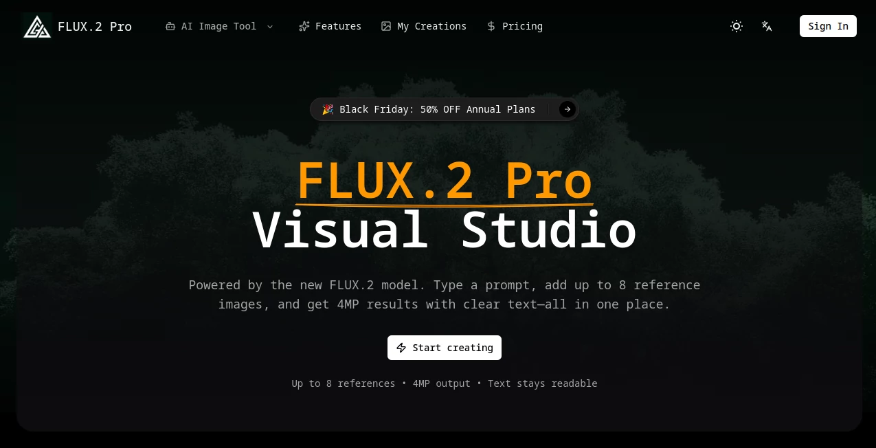 Screenshot of FLUX.2 Pro – An AI tool in the ,AI Text to Image ,AI Photo & Image Generator ,AI Image to Image ,AI Art Generator  category, showcasing its interface and key features.
