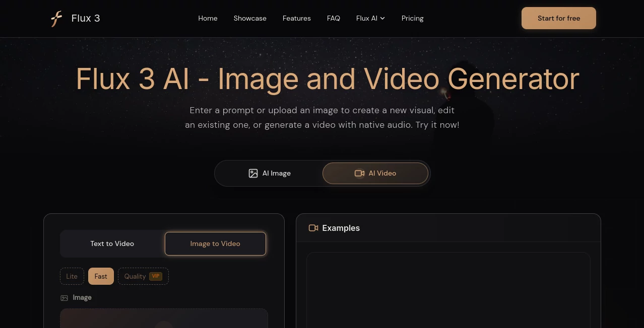 Screenshot of Flux 3 – An AI tool in the ,AI Image to Video ,AI Video Generator ,AI Image to Image ,AI Text to Image  category, showcasing its interface and key features.