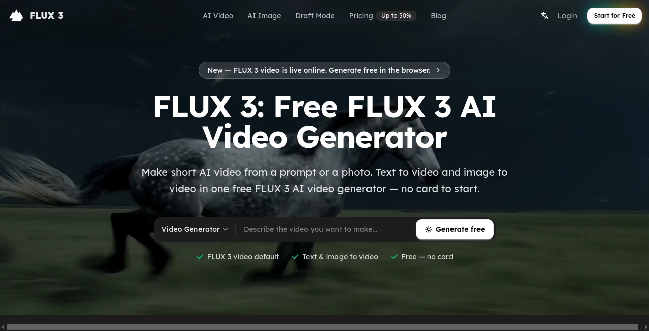 Screenshot of FLUX 3 – An AI tool in the ,AI Image to Video ,AI Video Generator ,AI Text to Video  category, showcasing its interface and key features.