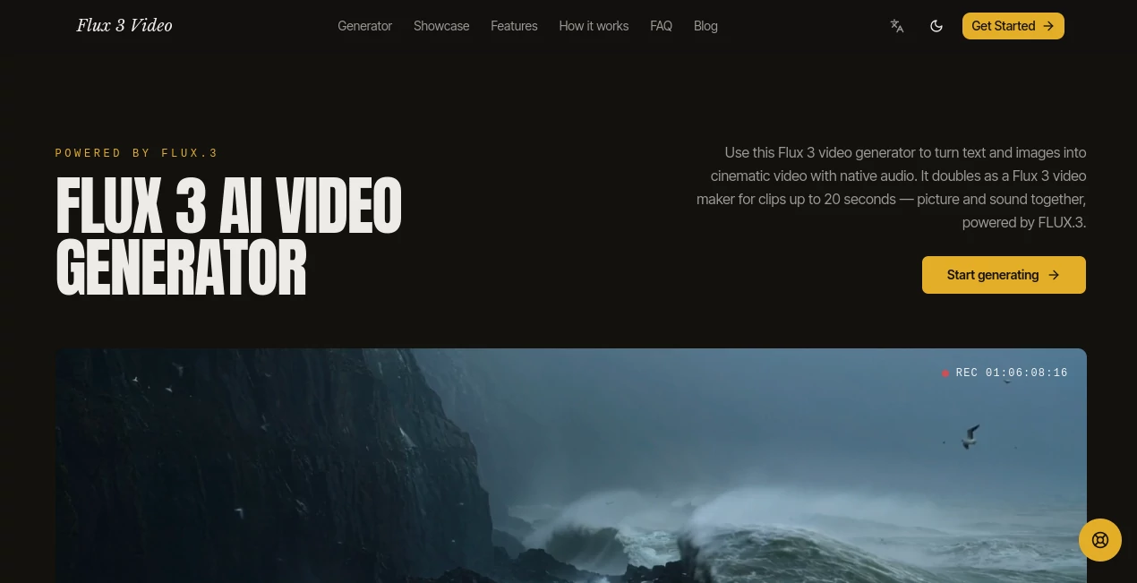Screenshot of Flux 3 Video Generator – An AI tool in the ,AI Image to Video ,AI Text to Video ,AI Video Generator ,Video  category, showcasing its interface and key features.