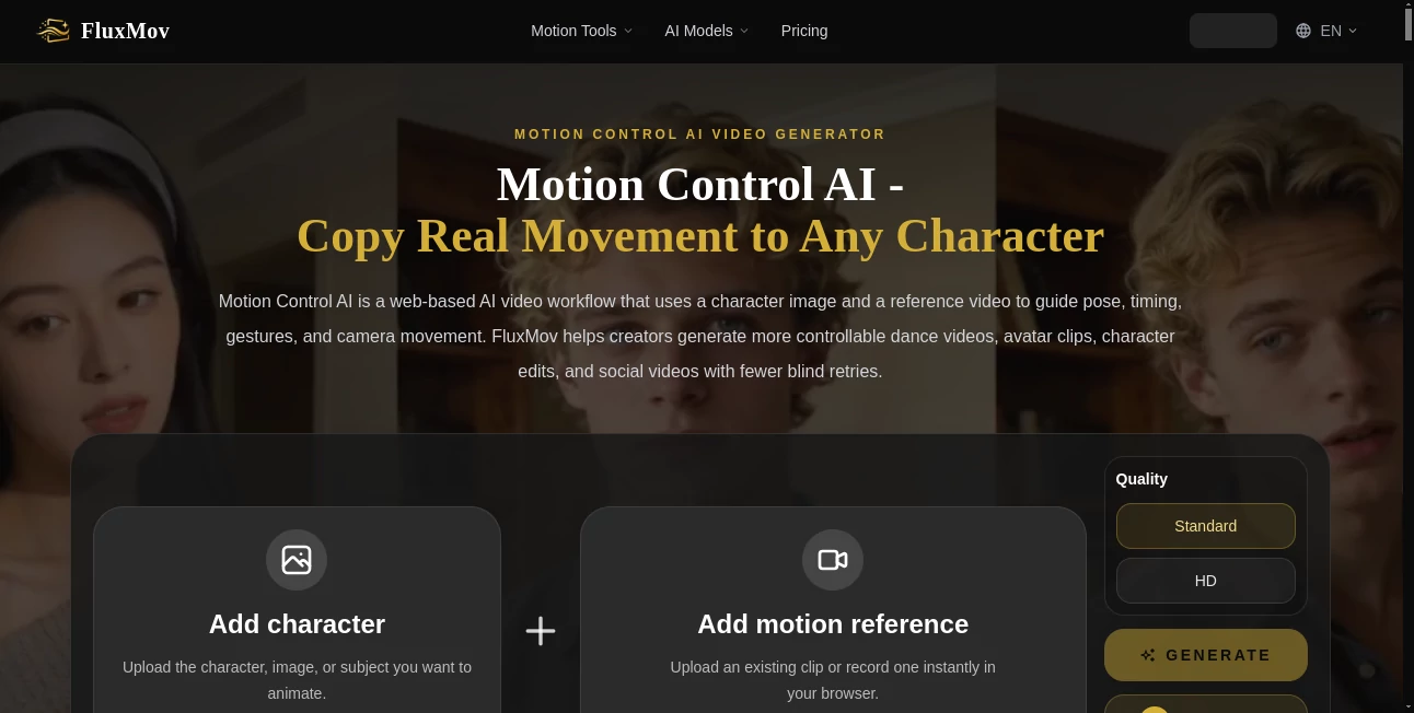 Screenshot of FluxMov – An AI tool in the ,AI Animated Video ,AI Image to Video ,AI Video Generator  category, showcasing its interface and key features.