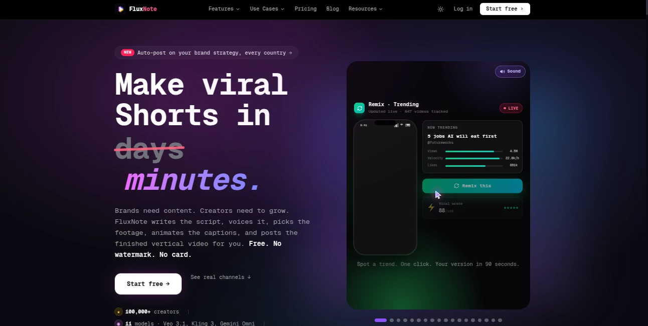 Screenshot of Fluxnote – An AI tool in the ,AI Animated Video ,AI Image to Video ,AI Video Generator ,AI Text to Video  category, showcasing its interface and key features.