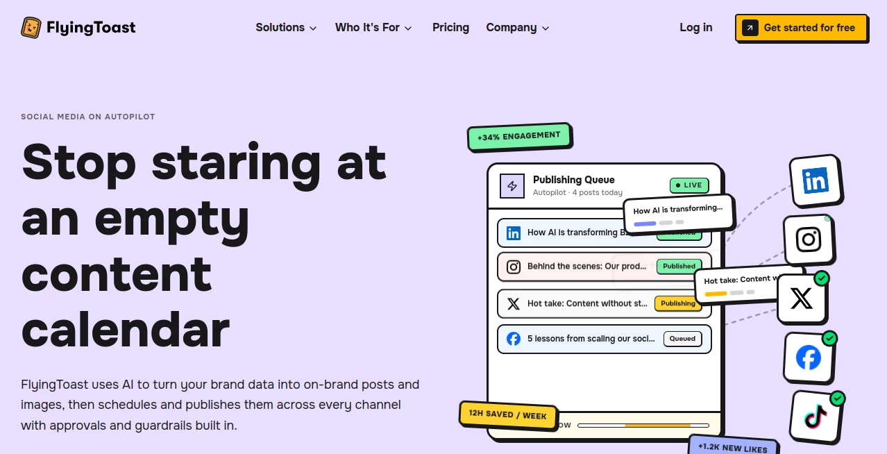 Screenshot of FlyingToast – An AI tool in the ,AI Content Generator ,AI Social Media Assistant ,AI Hashtag Assistant ,AI Analytics Assistant  category, showcasing its interface and key features.