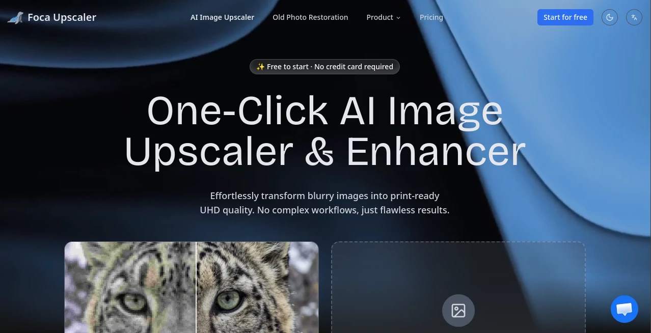 Screenshot of FocaUpscaler – An AI tool in the ,Photo & Image Editor ,AI Photo Enhancer ,AI Image to Image ,AI Design Generator  category, showcasing its interface and key features.