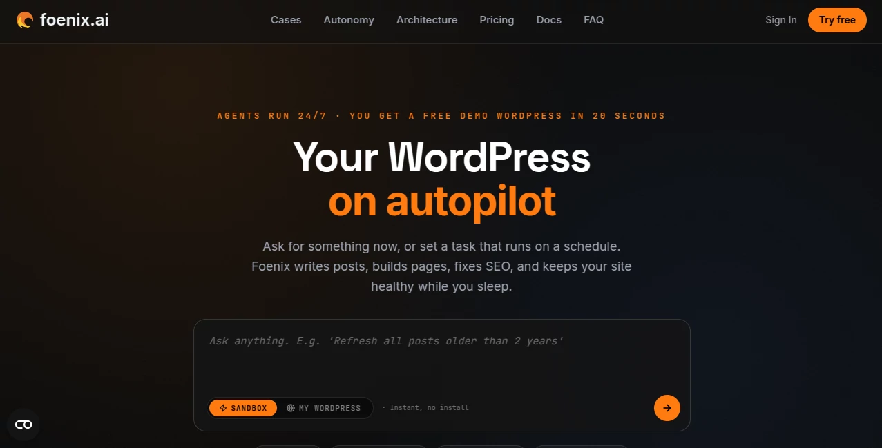 Screenshot of Foenix – An AI tool in the ,AI Workflow Management ,AI Website Builder ,AI SEO Assistant ,AI Developer Tools  category, showcasing its interface and key features.