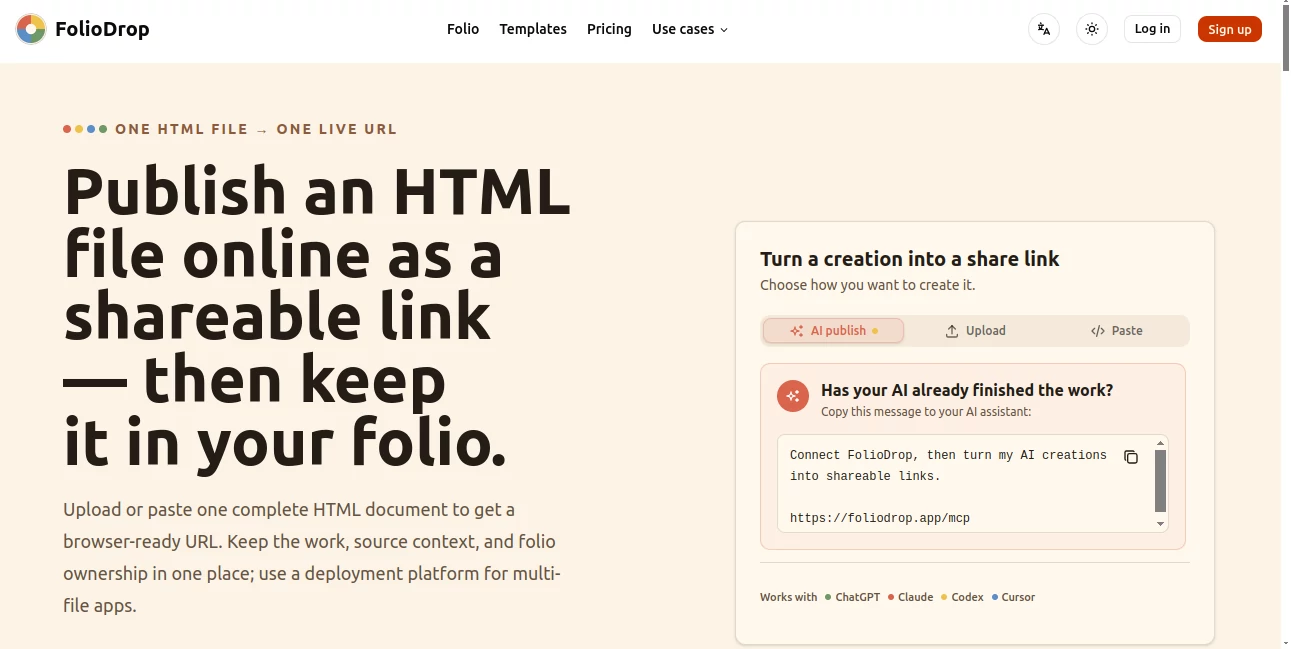 Screenshot of FolioDrop – An AI tool in the ,AI Website Builder ,AI Productivity Tools  category, showcasing its interface and key features.