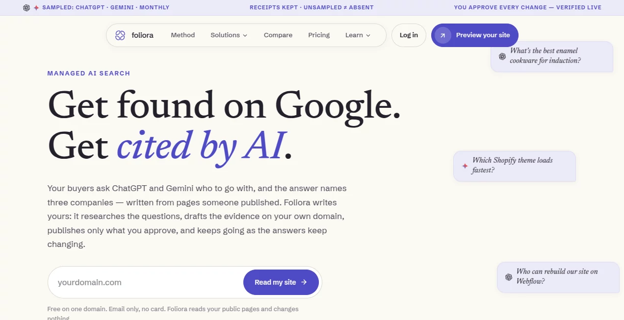 Screenshot of Foliora – An AI tool in the ,AI SEO Assistant ,AI Analytics Assistant  category, showcasing its interface and key features.