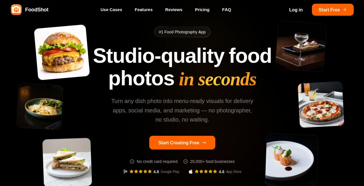 Screenshot of FoodShot – An AI tool in the ,AI Photo & Image Generator ,Photo & Image Editor ,AI Design Generator ,AI Image to Image  category, showcasing its interface and key features.