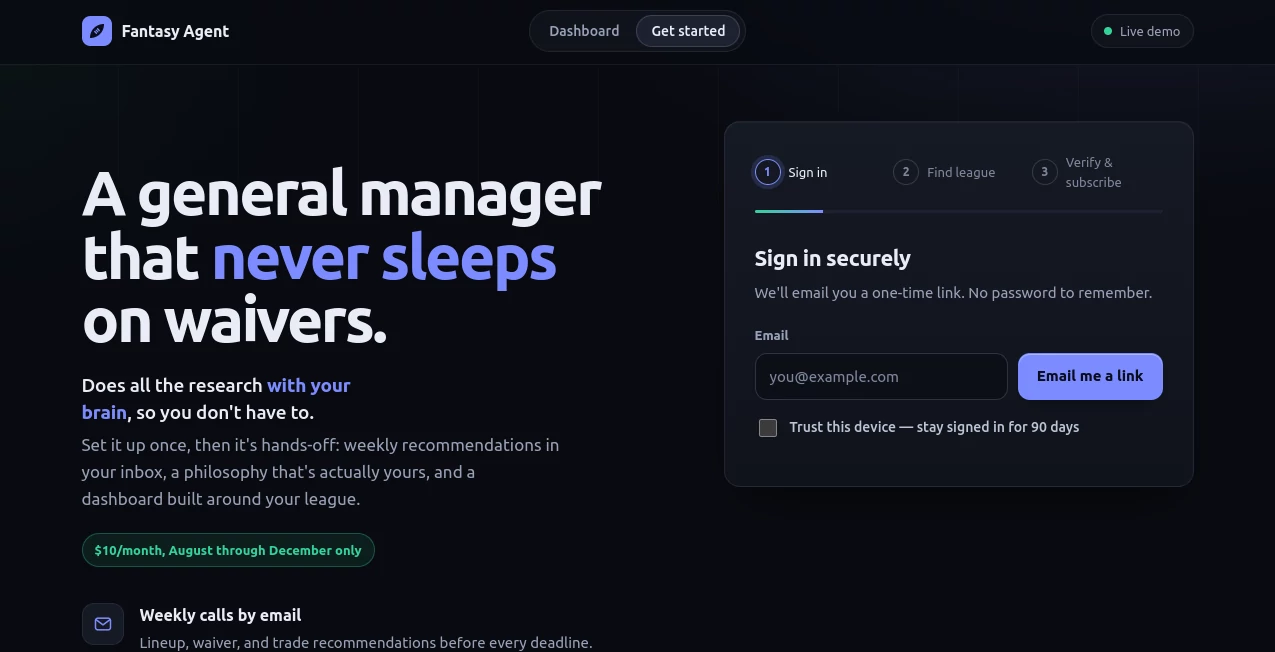 Screenshot of Football Agent – An AI tool in the ,AI Research Tool ,Life Assistant  category, showcasing its interface and key features.