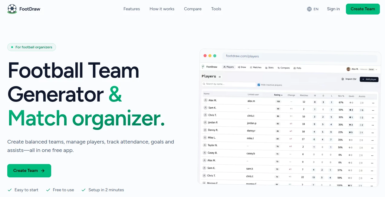 Screenshot of FootDraw – An AI tool in the ,AI Sports ,AI Productivity Tools ,AI Task Management ,AI Team Collaboration  category, showcasing its interface and key features.