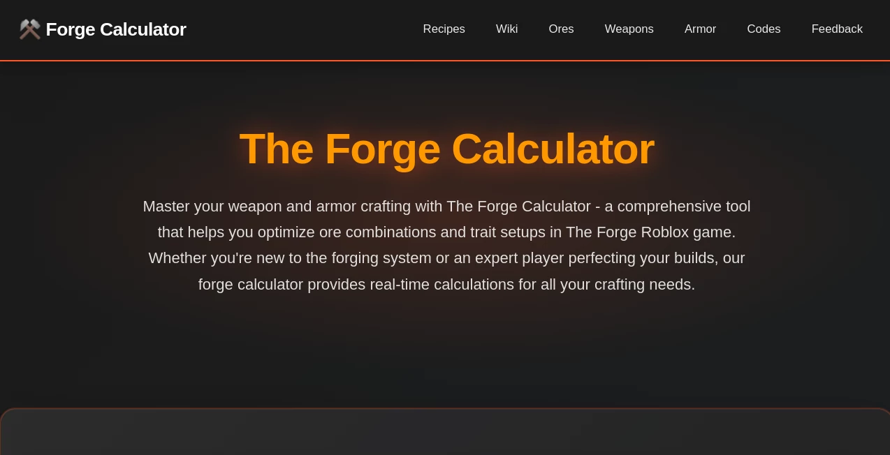 Screenshot of forge calculator – An AI tool in the ,Other  category, showcasing its interface and key features.