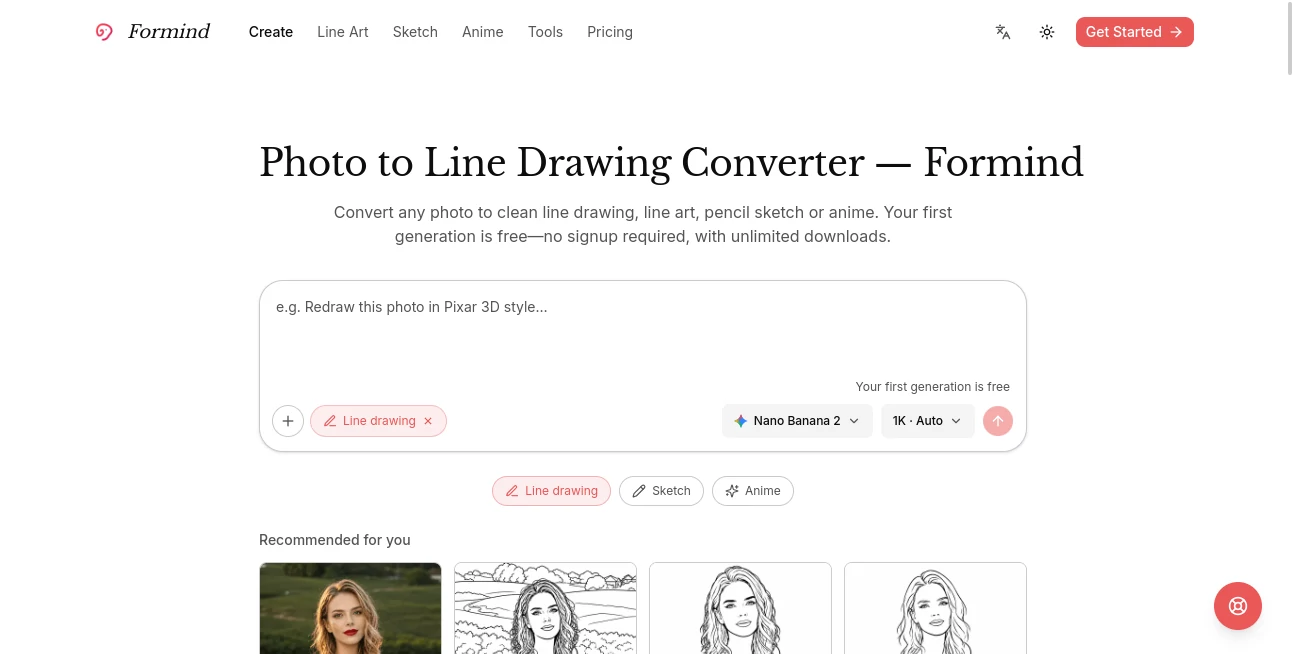 Screenshot of Formind – An AI tool in the ,AI Illustration Generator ,Photo & Image Editor ,AI Photography ,AI Anime & Cartoon Generator  category, showcasing its interface and key features.