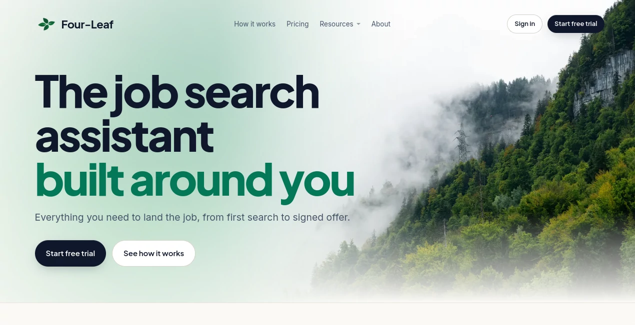 Screenshot of Four-Leaf – An AI tool in the ,AI Cover Letter Generator ,AI Interview Assistant ,AI Recruiting ,AI Resume Builder  category, showcasing its interface and key features.
