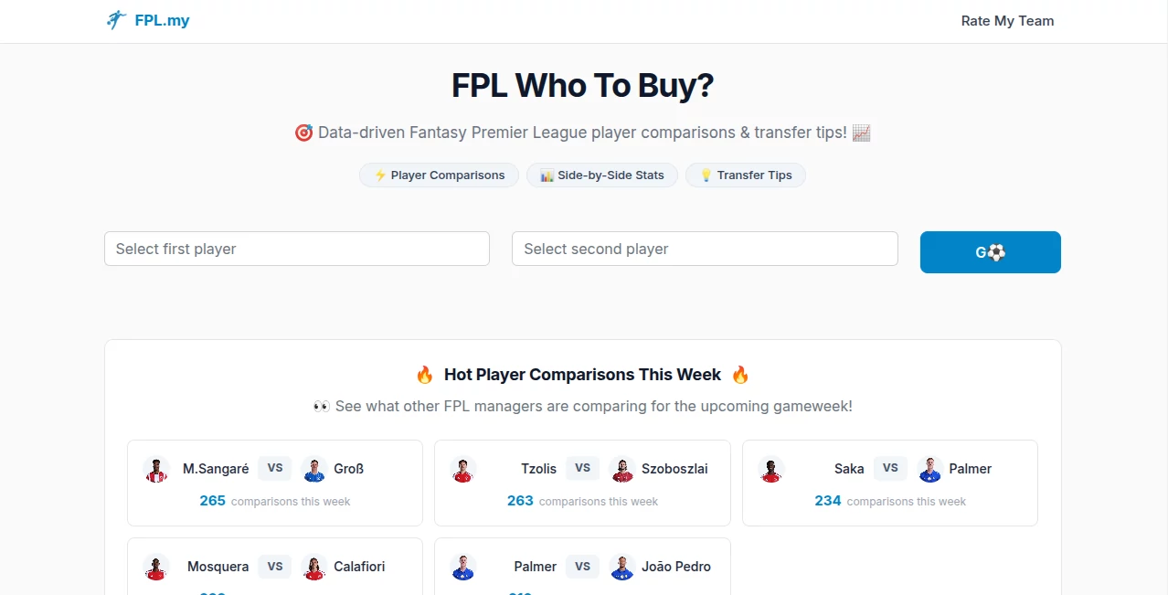 Screenshot of FPL.my – An AI tool in the ,AI Sports  category, showcasing its interface and key features.