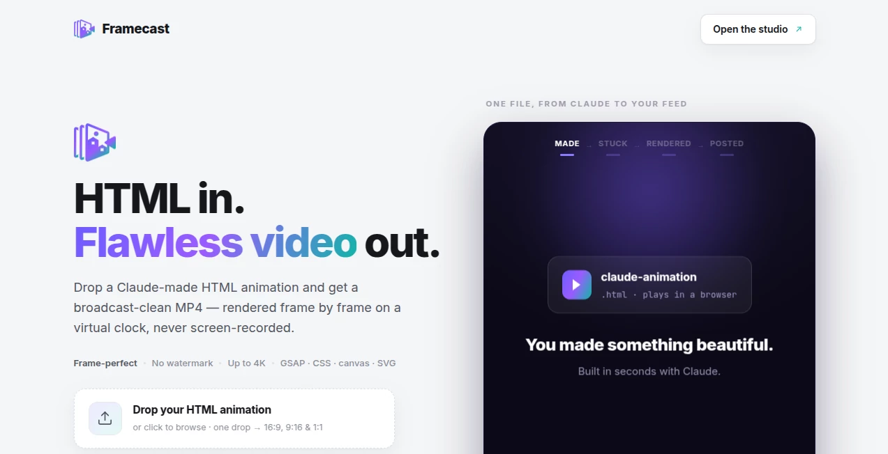 Screenshot of Framecast – An AI tool in the ,AI Video Editor ,AI Team Collaboration ,AI Productivity Tools ,AI Video Recording  category, showcasing its interface and key features.