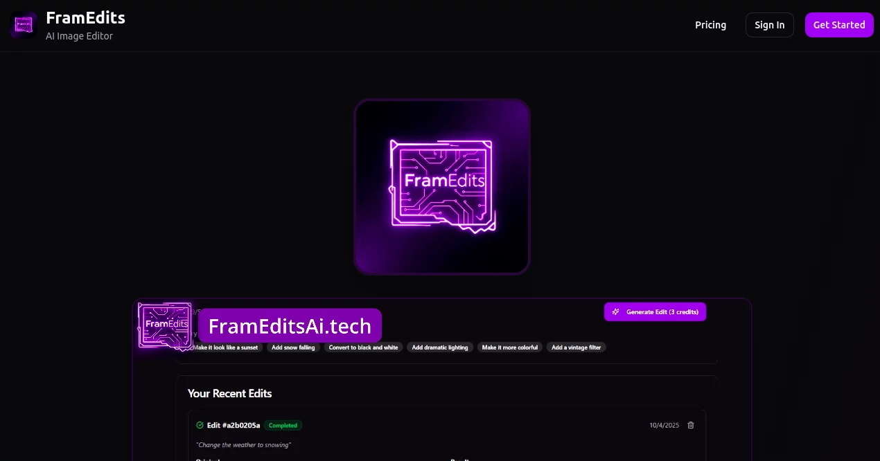 Screenshot of FramEdits – An AI tool in the ,AI Video Editor ,AI Video Enhancer ,AI Captions or Subtitle ,Photo & Image Editor ,AI Short Clips Generator  category, showcasing its interface and key features.