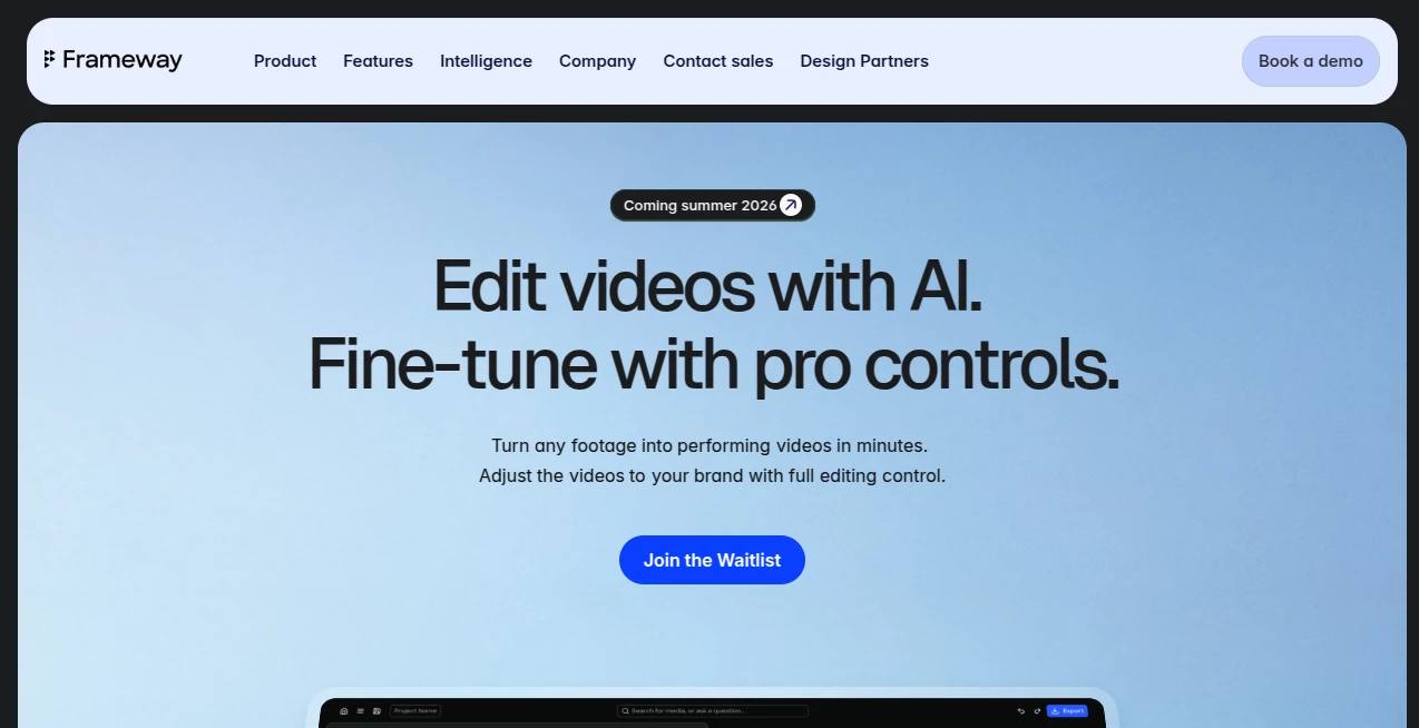 Screenshot of Frameway – An AI tool in the ,AI Video Editor ,AI Video Generator ,AI Short Clips Generator ,AI Productivity Tools  category, showcasing its interface and key features.