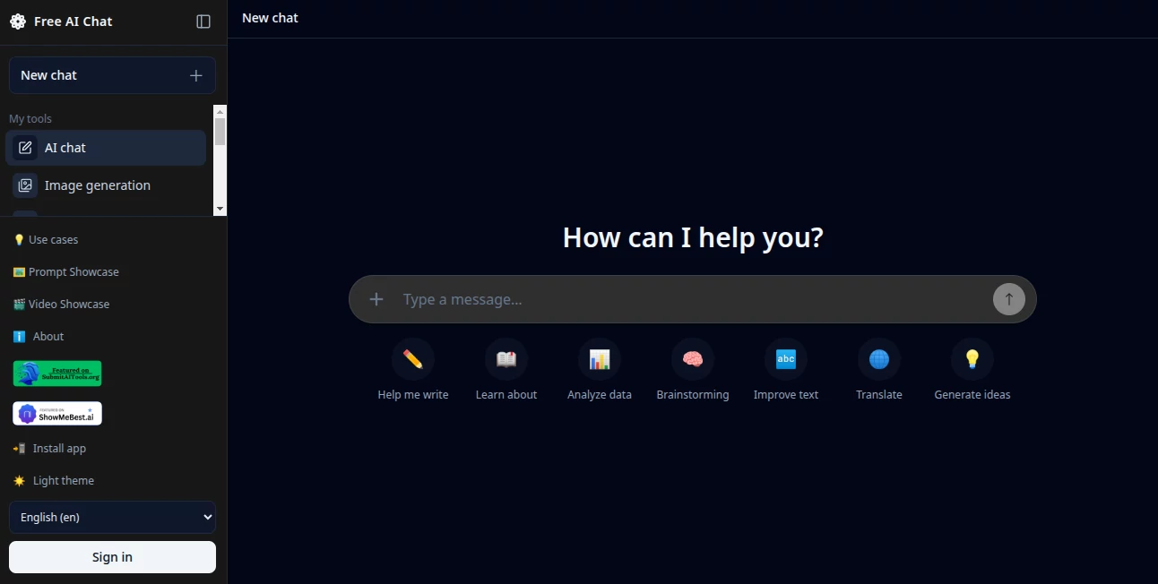 Screenshot of Free AI Chat – An AI tool in the ,AI Content Generator ,AI Productivity Tools ,AI Chatbot ,AI Writing Assistants  category, showcasing its interface and key features.