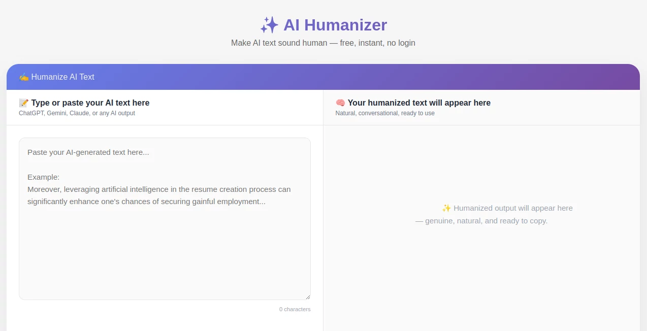 Screenshot of AI Humanizer – An AI tool in the ,AI Copywriting ,AI Rewriter ,AI Writing Assistants ,AI Content Generator  category, showcasing its interface and key features.