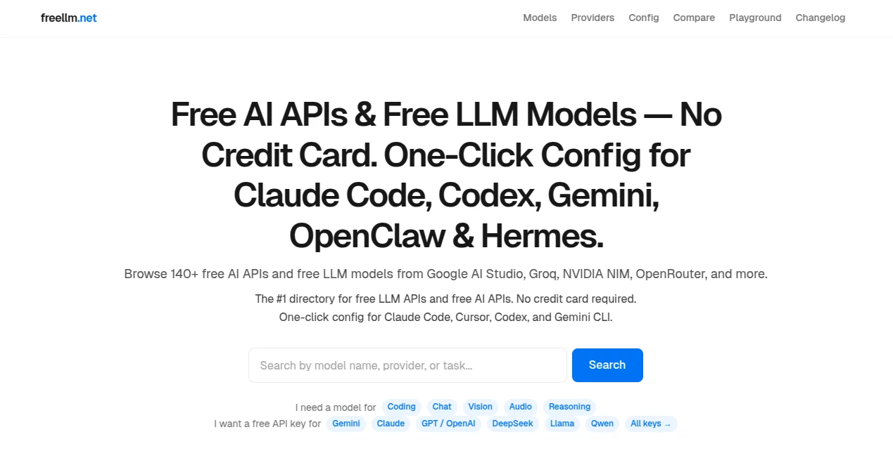 Screenshot of freellm – An AI tool in the ,AI Chatbot ,AI Code Assistant ,Large Language Models (LLMs) ,AI Developer Tools  category, showcasing its interface and key features.