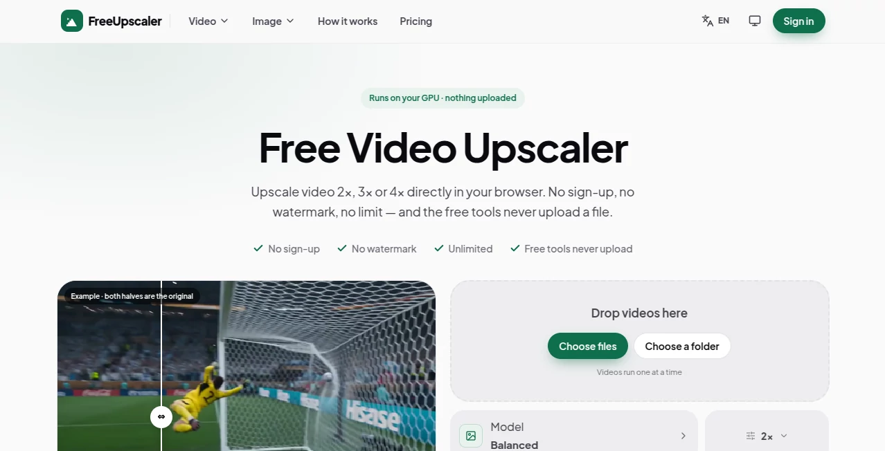 Screenshot of FreeUpscaler – An AI tool in the ,Photo & Image Editor ,AI Photo Enhancer ,AI Video Enhancer  category, showcasing its interface and key features.