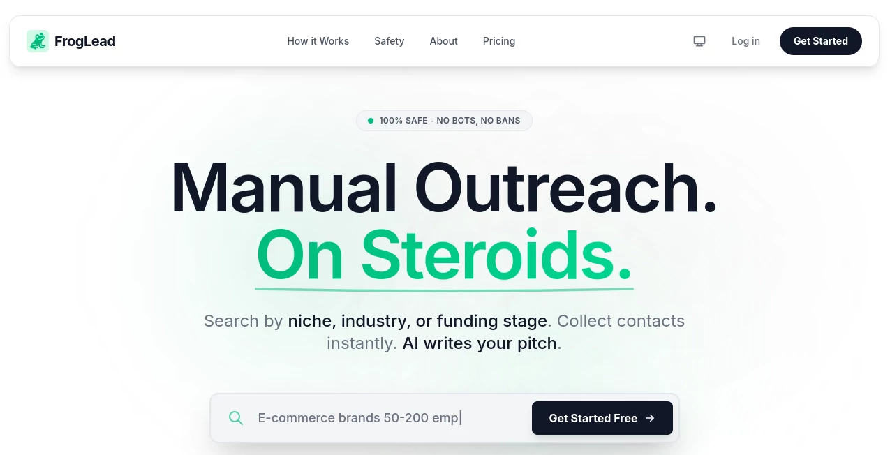 Screenshot of FrogLead – An AI tool in the ,AI Sales Assistant ,AI CRM Assistant ,AI Lead Generation ,AI Productivity Tools  category, showcasing its interface and key features.