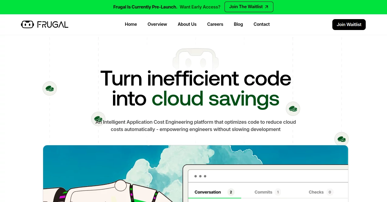 Screenshot of Frugal AI – An AI tool in the ,AI Productivity Tools ,AI Analytics Assistant ,AI Developer Tools ,AI DevOps Assistant  category, showcasing its interface and key features.