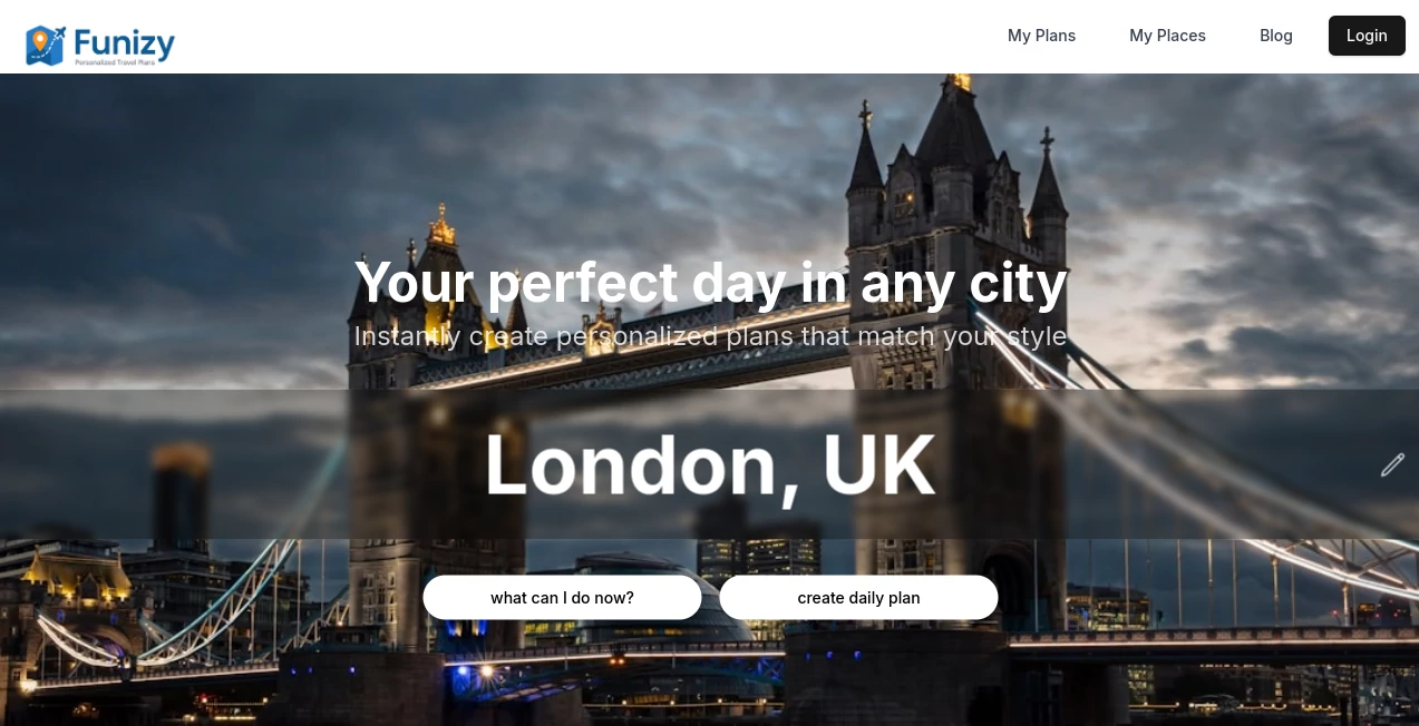 Screenshot of Funizy – An AI tool in the ,AI Maps Generator ,AI Research Tool ,AI Trip Planner ,AI Life Assistant  category, showcasing its interface and key features.