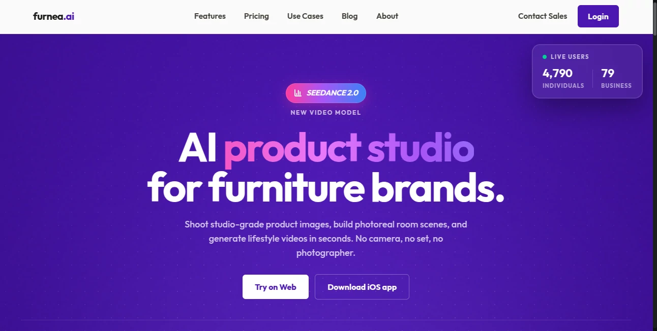 Screenshot of Furnea – An AI tool in the ,Photo & Image Editor ,AI Design Generator ,AI Product Description Generator ,AI Interior & Room Design  category, showcasing its interface and key features.