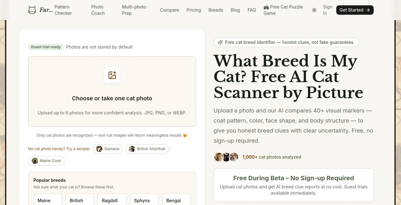 Screenshot of Furriq – An AI tool in the ,AI Image Recognition ,AI Life Assistant  category, showcasing its interface and key features.