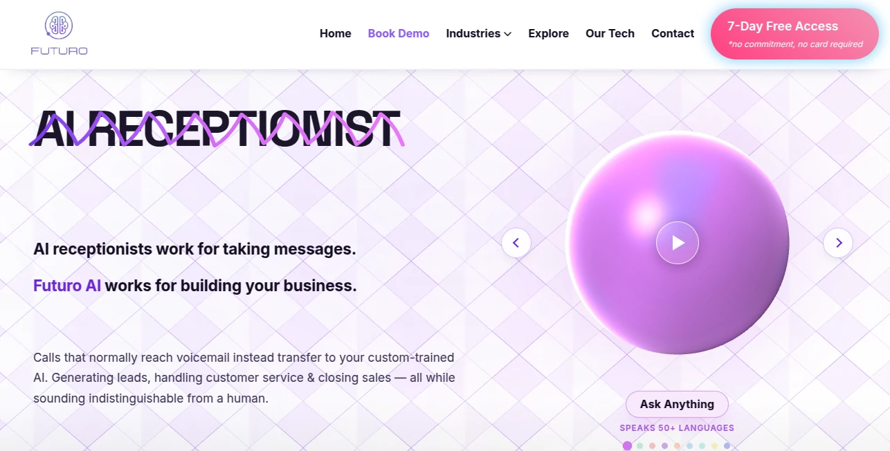 Screenshot of Futuro – An AI tool in the ,AI Sales Assistant ,Business ,AI Customer Service Assistant ,AI Voice Assistants  category, showcasing its interface and key features.