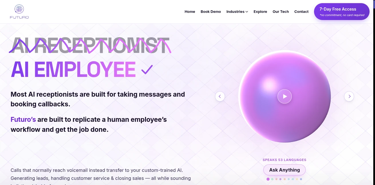Screenshot of Futuro AI – An AI tool in the ,AI Voice Assistants ,AI Sales Assistant ,AI Customer Service Assistant ,Business  category, showcasing its interface and key features.