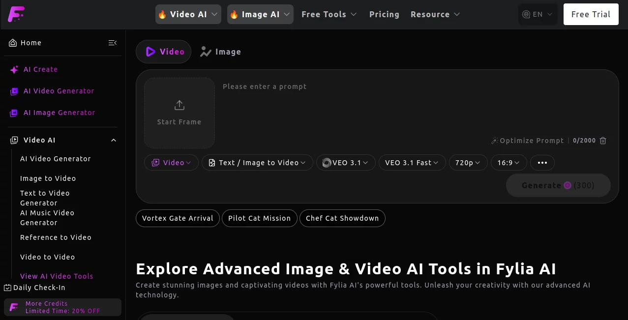Screenshot of Fylia AI – An AI tool in the ,AI Photo & Image Generator ,AI Image to Video ,AI Video Generator  category, showcasing its interface and key features.