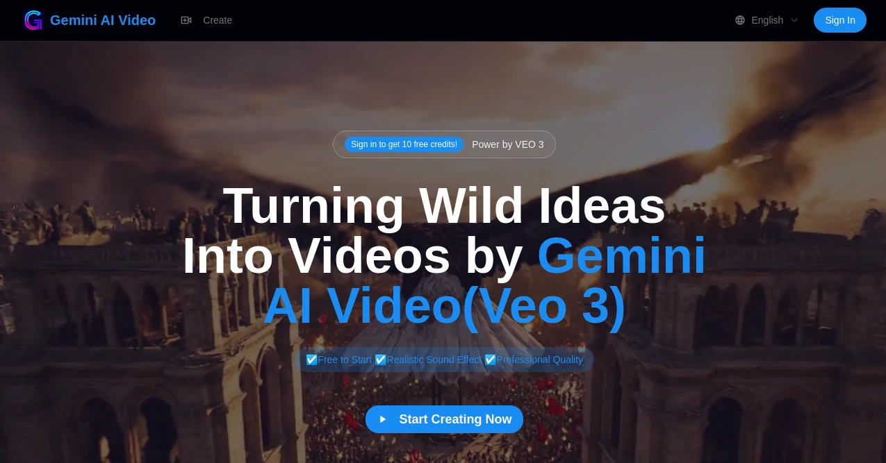 Screenshot of Gemini AI Video – An AI tool in the ,AI Animated Video ,AI Music Video Generator ,AI Video Generator ,AI Text to Video  category, showcasing its interface and key features.