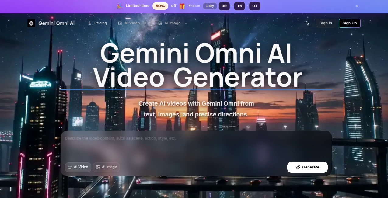 Screenshot of Gemini Omni AI Video – An AI tool in the ,AI Animated Video ,AI Image to Video ,AI Video Generator ,AI Text to Video  category, showcasing its interface and key features.