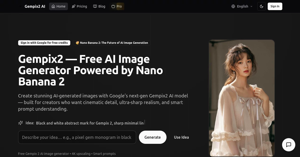 Screenshot of Gempix2 AI – An AI tool in the ,AI Text to Image ,AI Photo & Image Generator ,AI Art Generator ,AI Design Generator  category, showcasing its interface and key features.