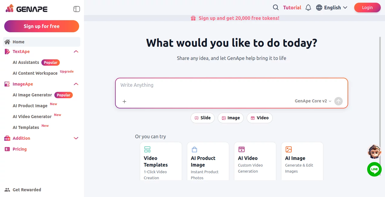Screenshot of GenApe – An AI tool in the ,AI Photo & Image Generator ,AI Content Generator ,AI Video Generator ,AI Productivity Tools  category, showcasing its interface and key features.